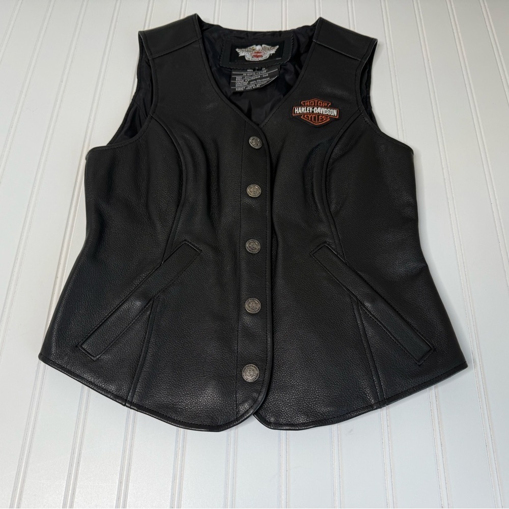 Harley-Davidson Black Leather Women's Vest with Embroidered Logo